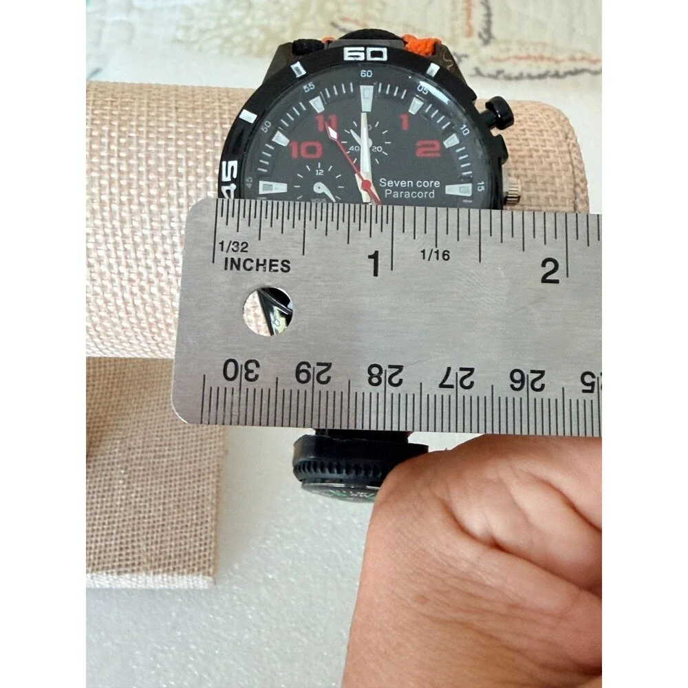 New Paracord Survival Tactical Watch with Compass Whistle & Fire Starter Orange